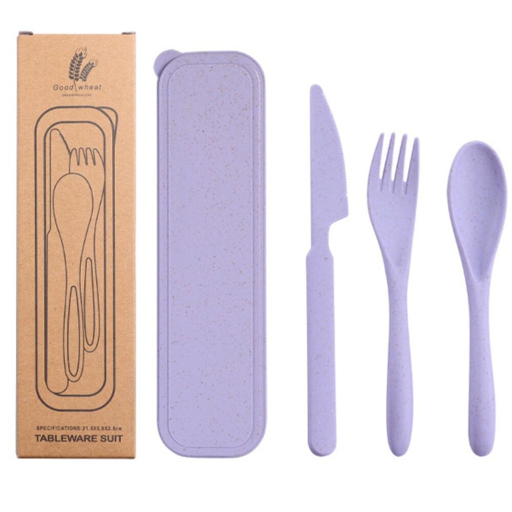 NEW Wheat Straw Reusable Portable Dining Set | Lilac